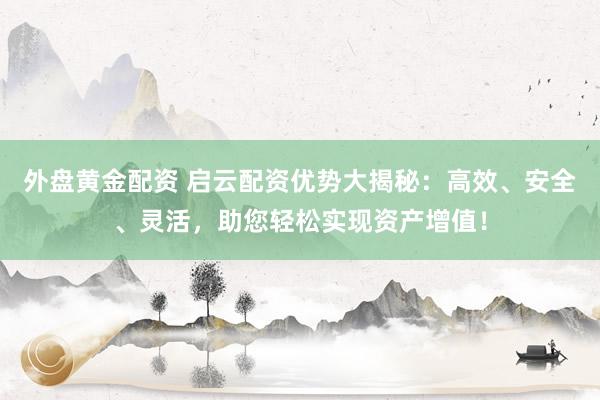 外盘黄金配资 启云配资优势大揭秘：高效、安全、灵活，助您轻松实现资产增值！